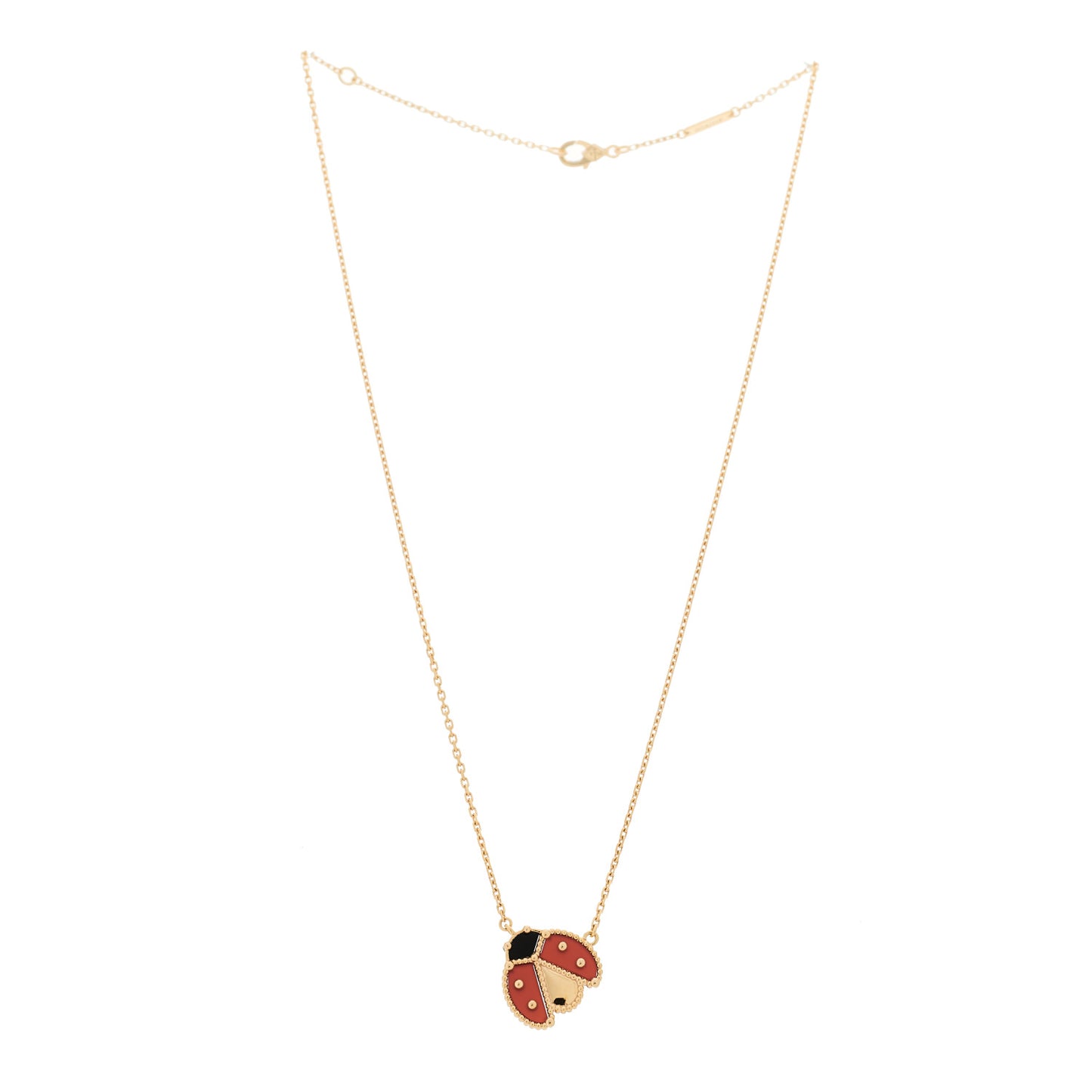 18K Rose Gold Carnelian Black Onyx Lucky Spring Open Wings Lady Bug Pendant Necklace