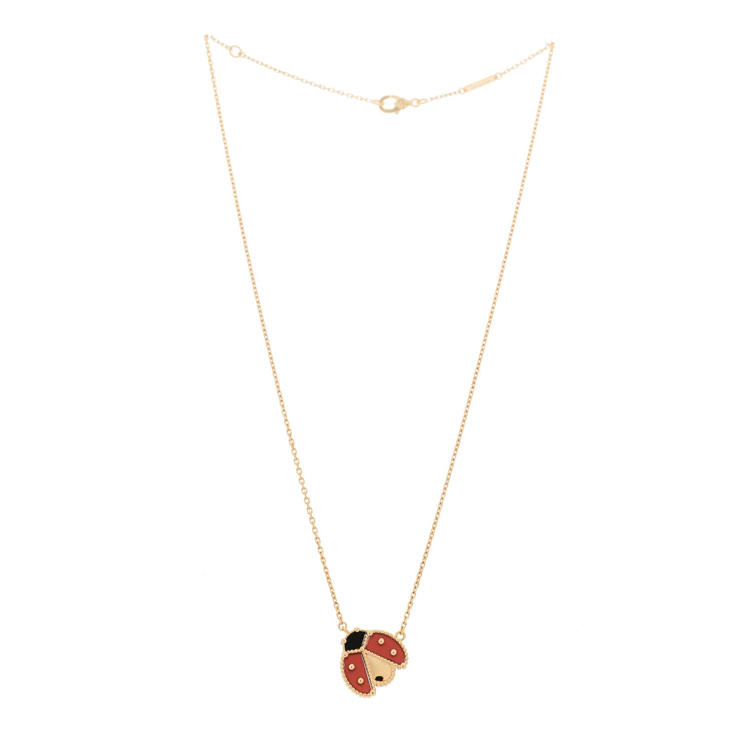 Van Cleef & Arpels 18K Rose Gold Carnelian Black Onyx Lucky Spring Open Wings Lady Bug Pendant Necklace 3 of 6