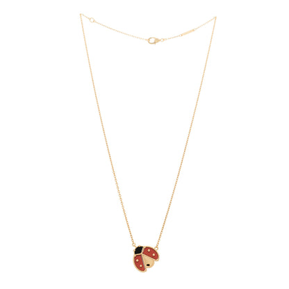 Van Cleef & Arpels 18K Rose Gold Carnelian Black Onyx Lucky Spring Open Wings Lady Bug Pendant Necklace 3 of 6