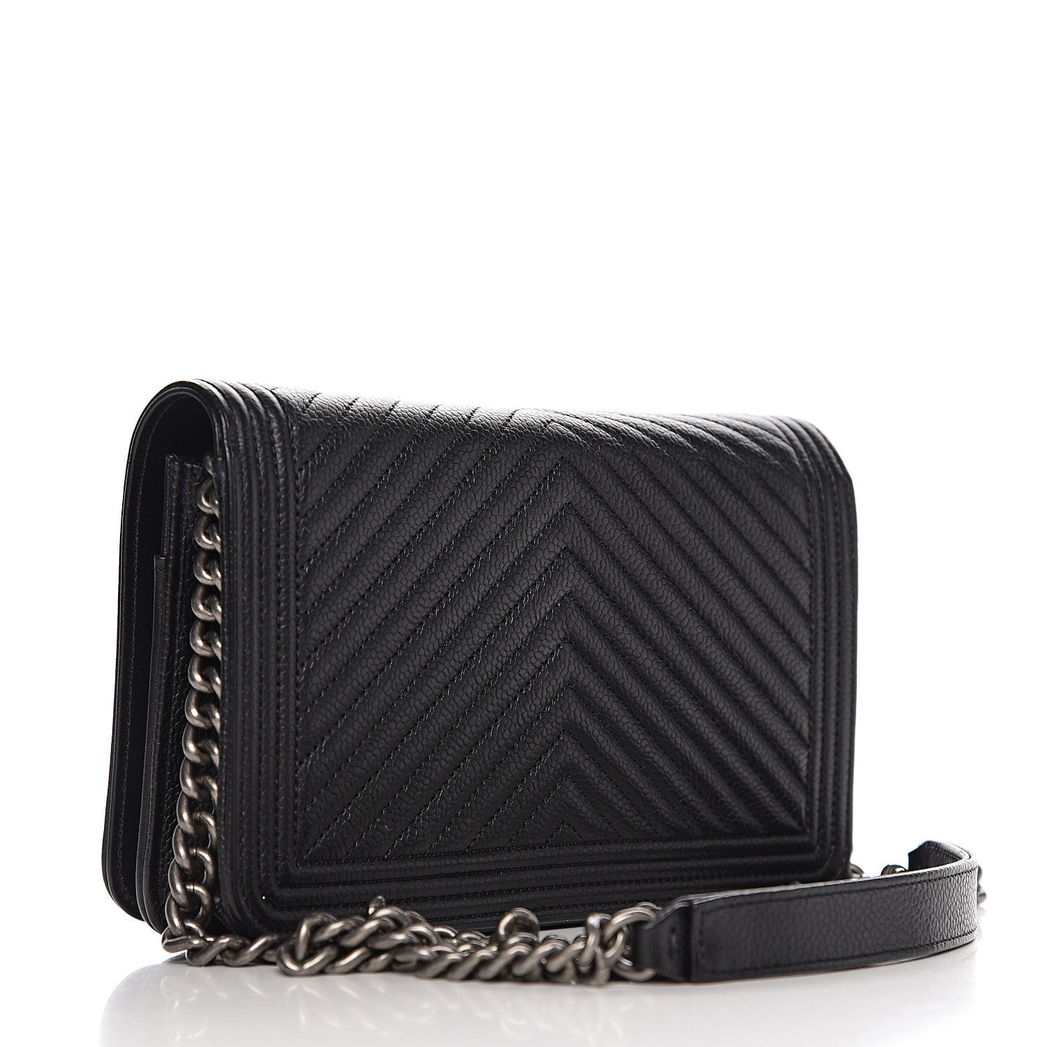 Chanel Caviar Chevron Quilted Boy Wallet On Chain WOC Black 2 of 11