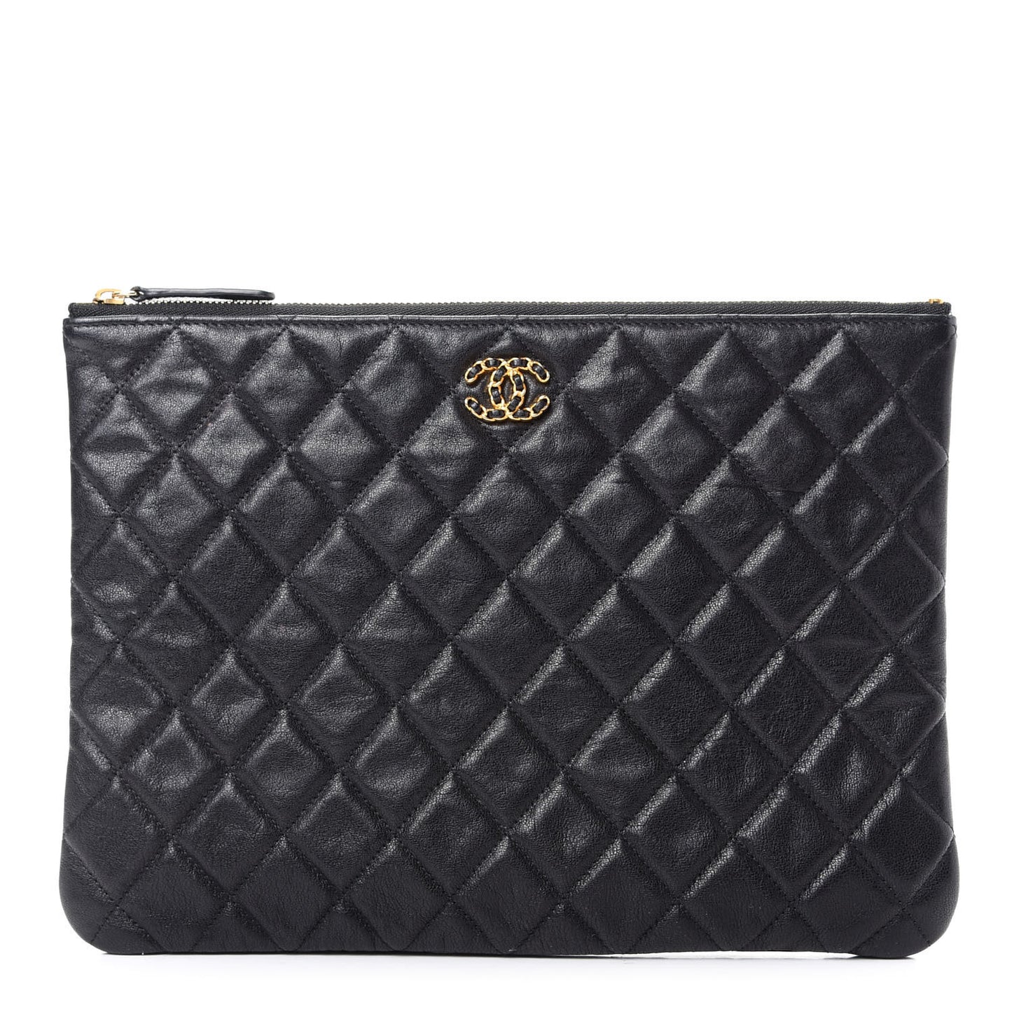 Lambskin Quilted Chanel 19 Medium Cosmetic Case Black
