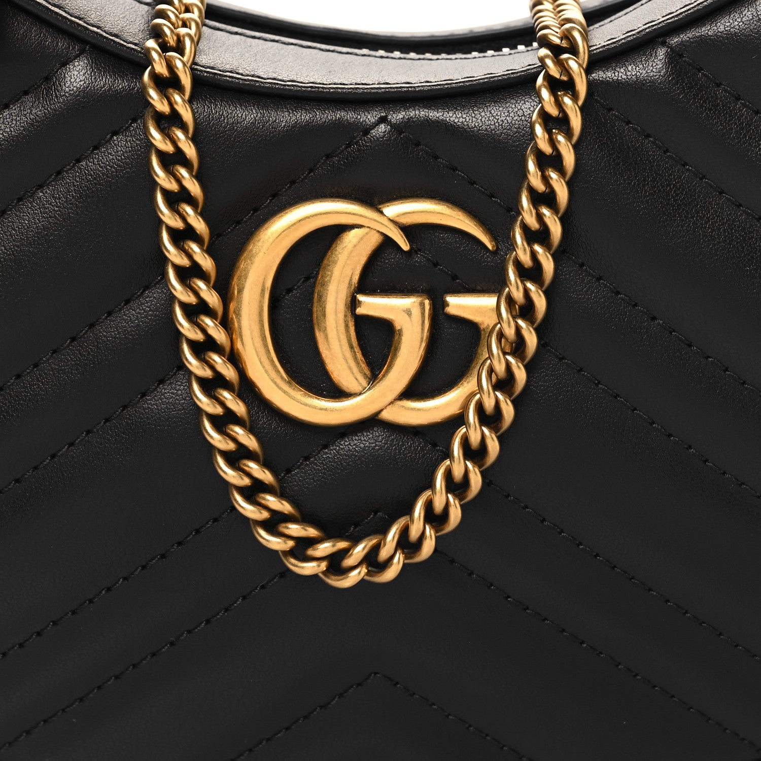 Gucci Calfskin Matelasse Chevron Mini GG Marmont Half Moon Hobo Black 8 of 10
