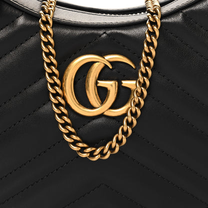 Gucci Calfskin Matelasse Chevron Mini GG Marmont Half Moon Hobo Black 8 of 10