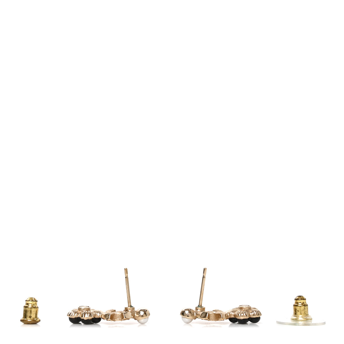Chanel Crystal Pearl CC Flower Earrings Black Gold 3 of 5