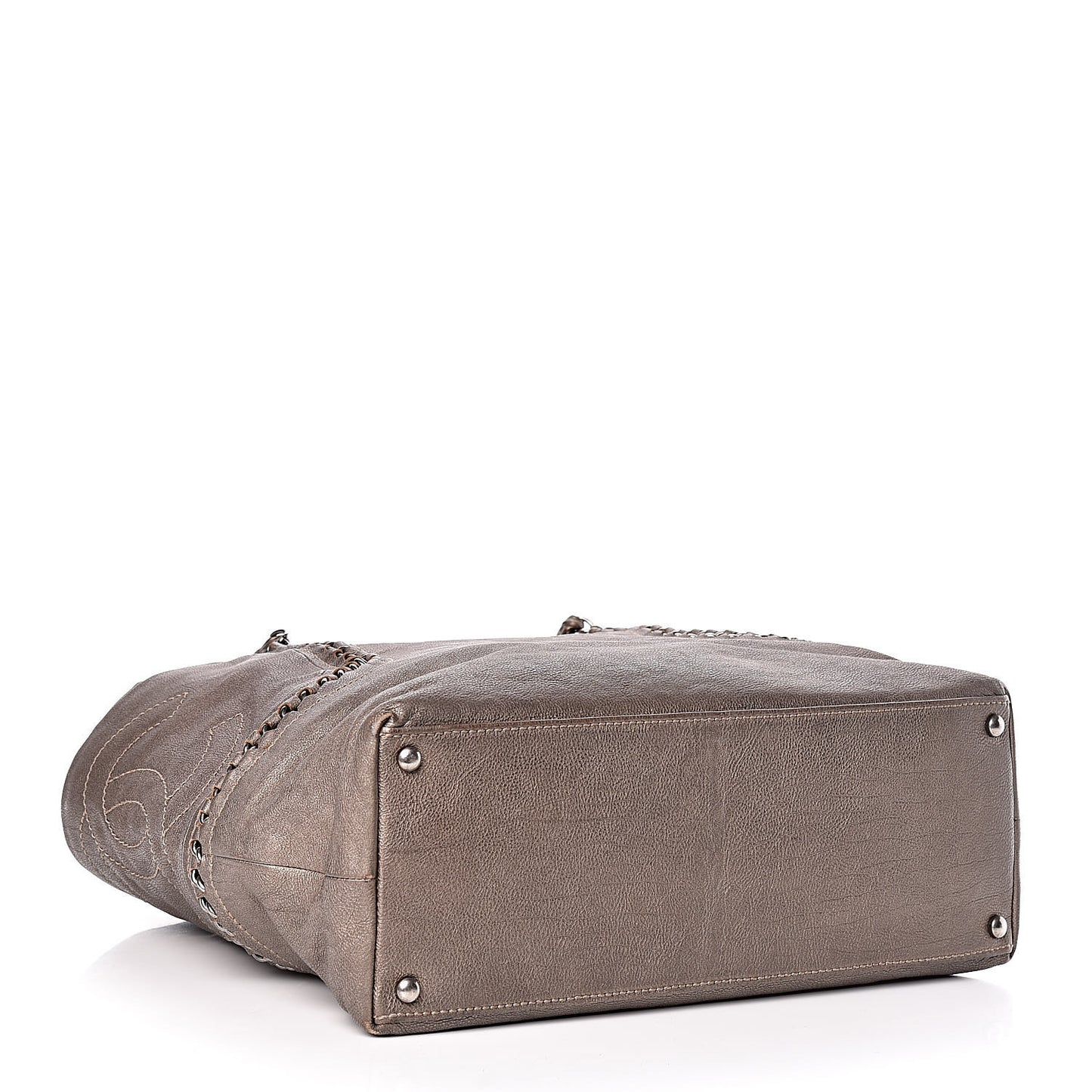 Metallic Goatskin Luxe Ligne Shoulder Bag Dark Silver