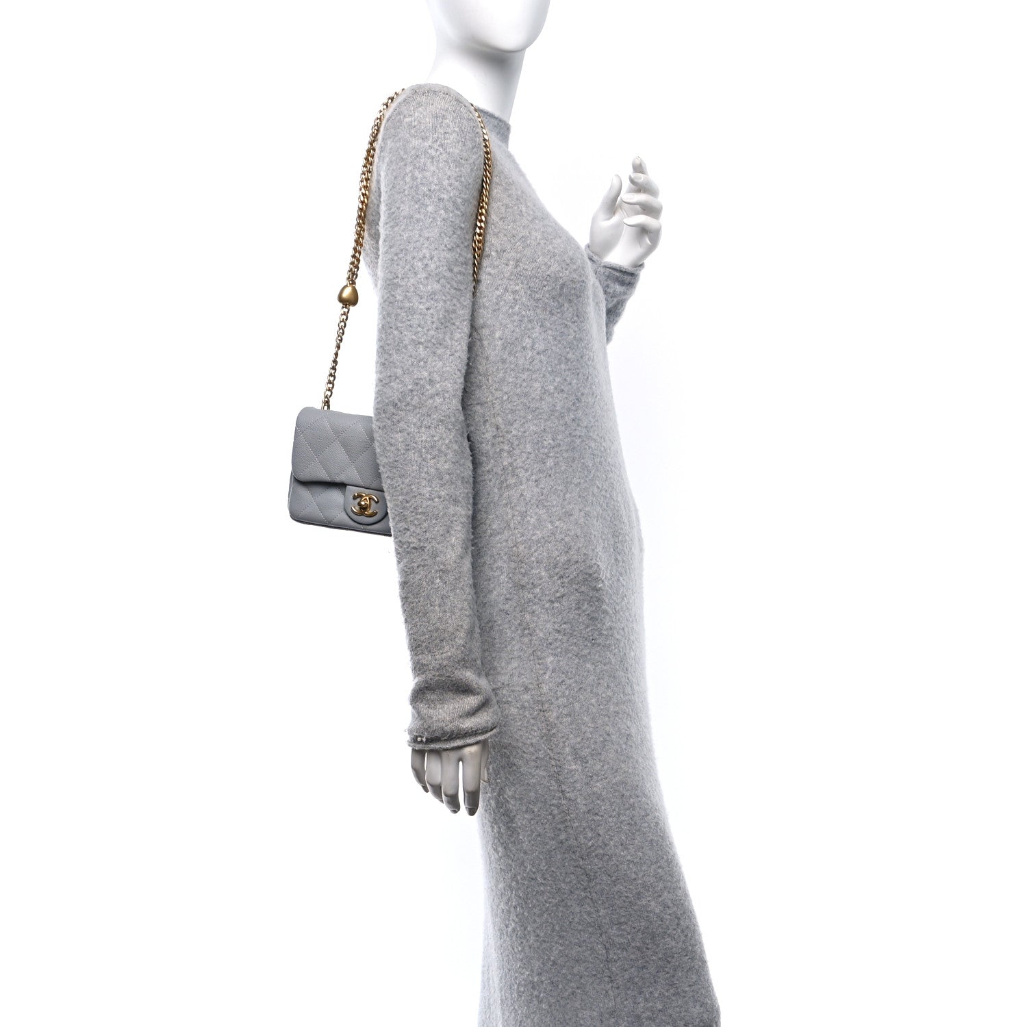 Chanel Caviar Quilted Mini Sweetheart Rectangular Flap Light Grey 2 of 10