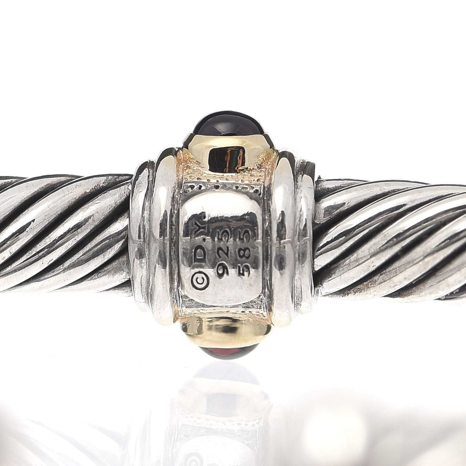 David Yurman Sterling Silver 14K Yellow Gold Rhodolite Garnet Pink Tourmaline 5mm Cable Renaissance Station Bracelet 4 of 4
