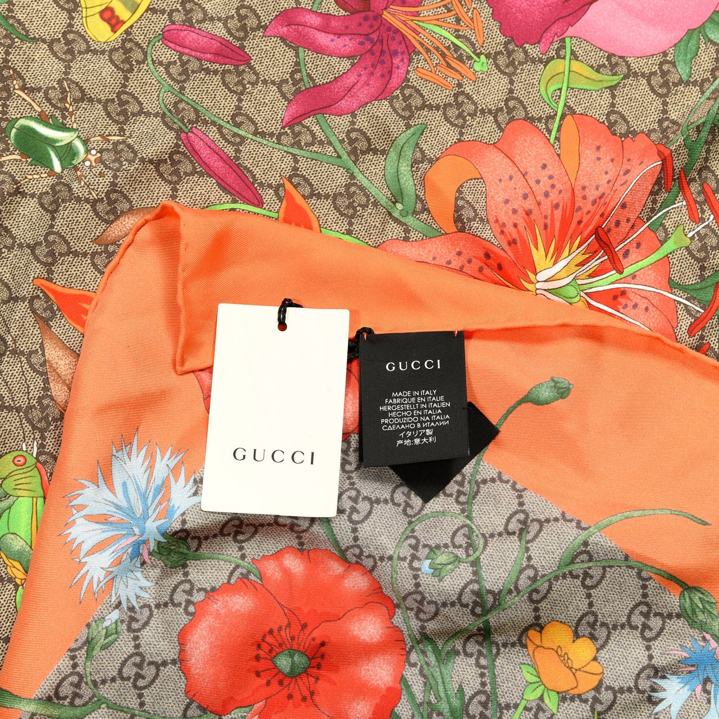 Silk Monogram Flora Fluo Square Scarf Orange