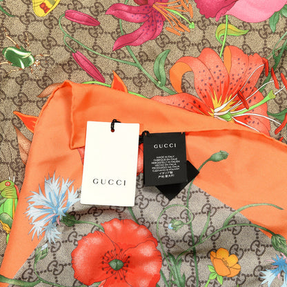 Gucci Silk Monogram Flora Fluo Square Scarf Orange 3 of 3