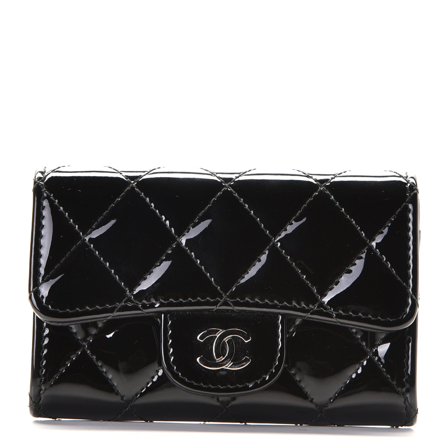 Patent Quilted Flap Card Holder Black