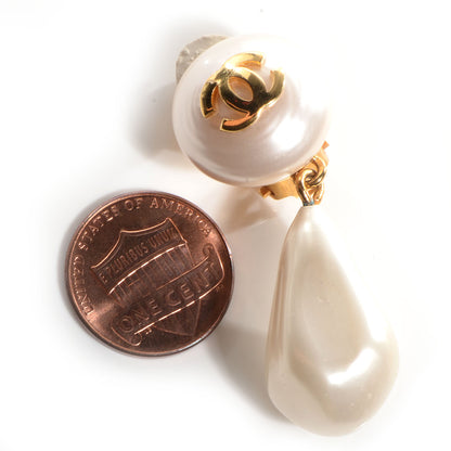 Chanel Pearl CC Drop Clip On Earrings Gold 2 of 5