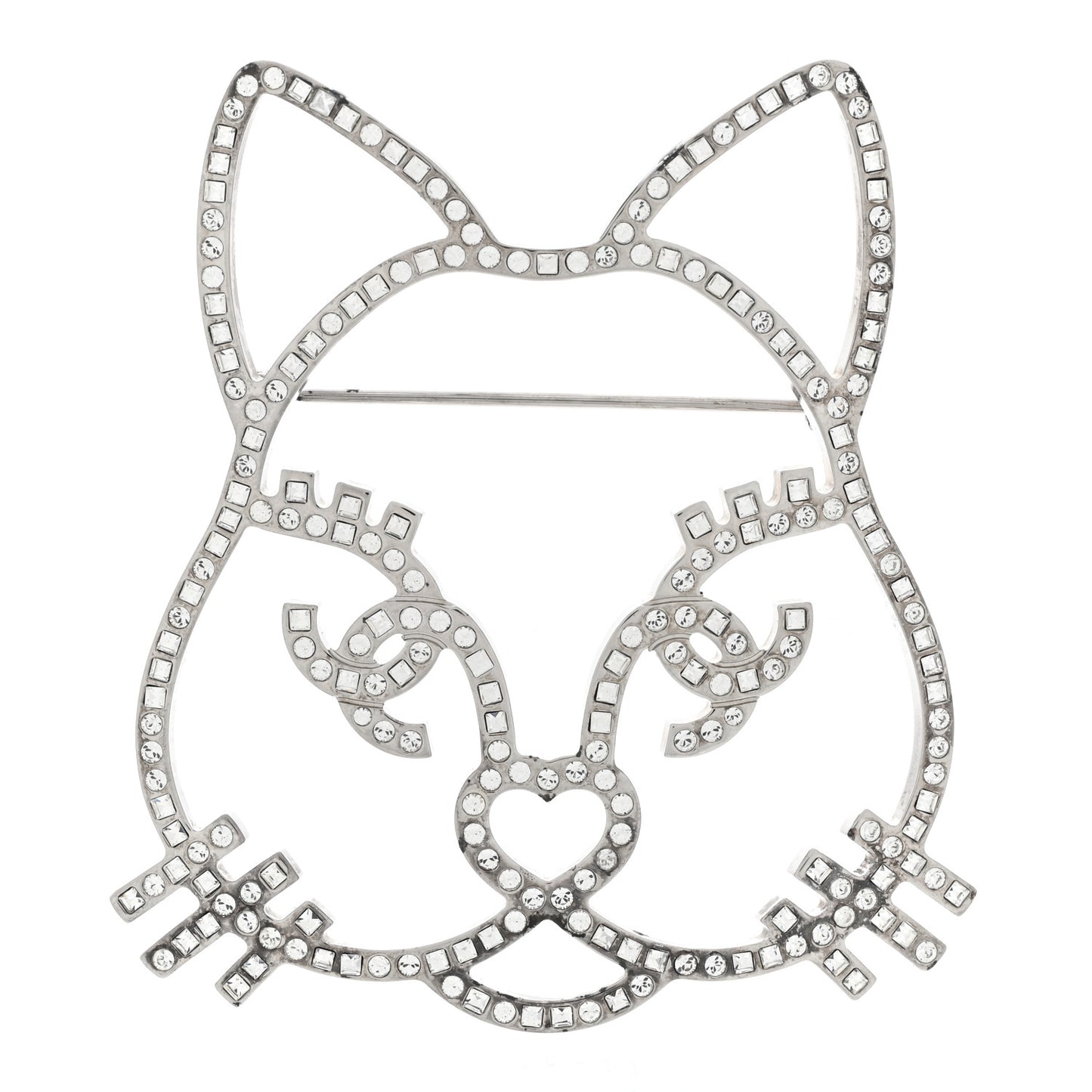 Strass Crystal Emoji Choupette Cat Brooch Silver