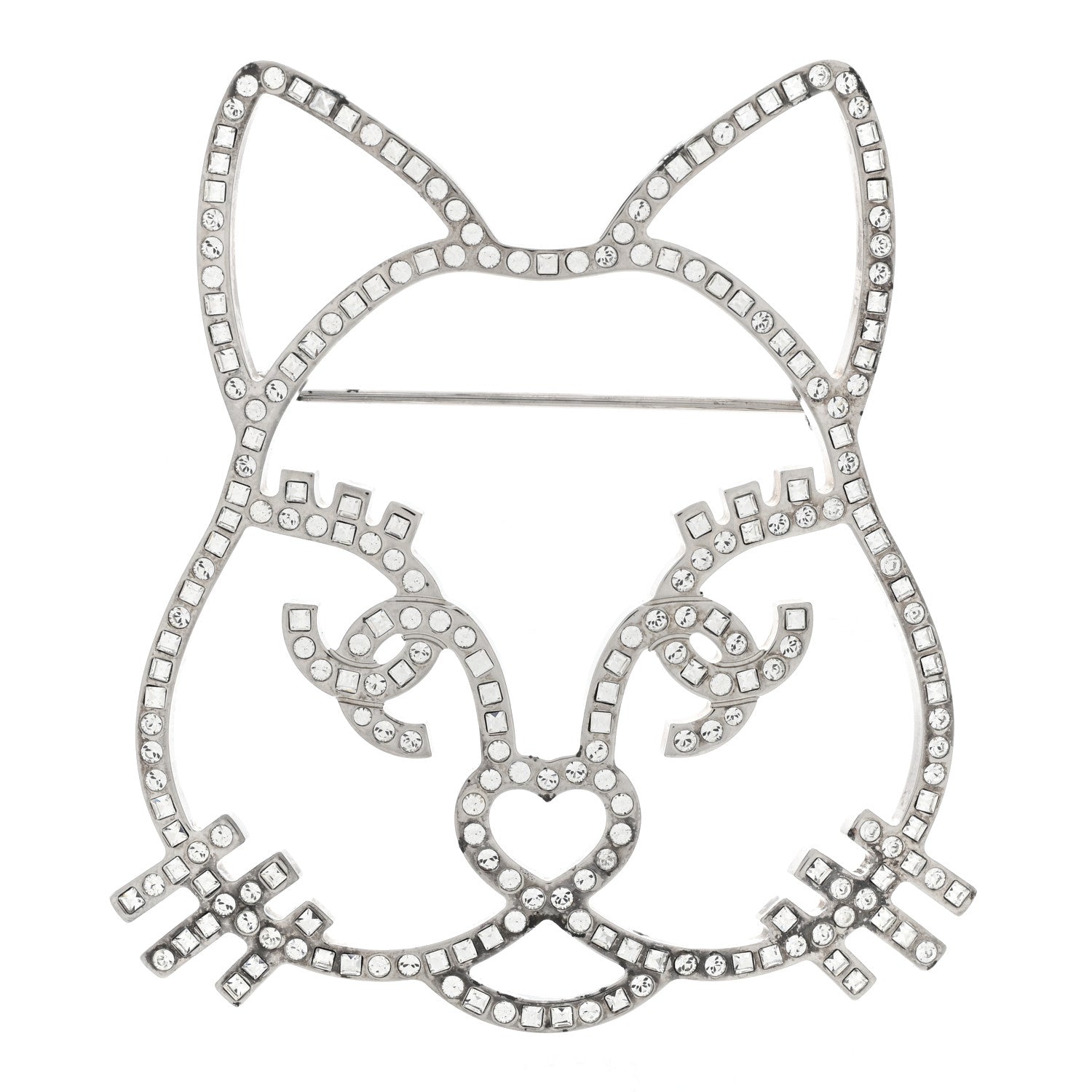 Chanel Strass Crystal Emoji Choupette Cat Brooch Silver 1 of 7
