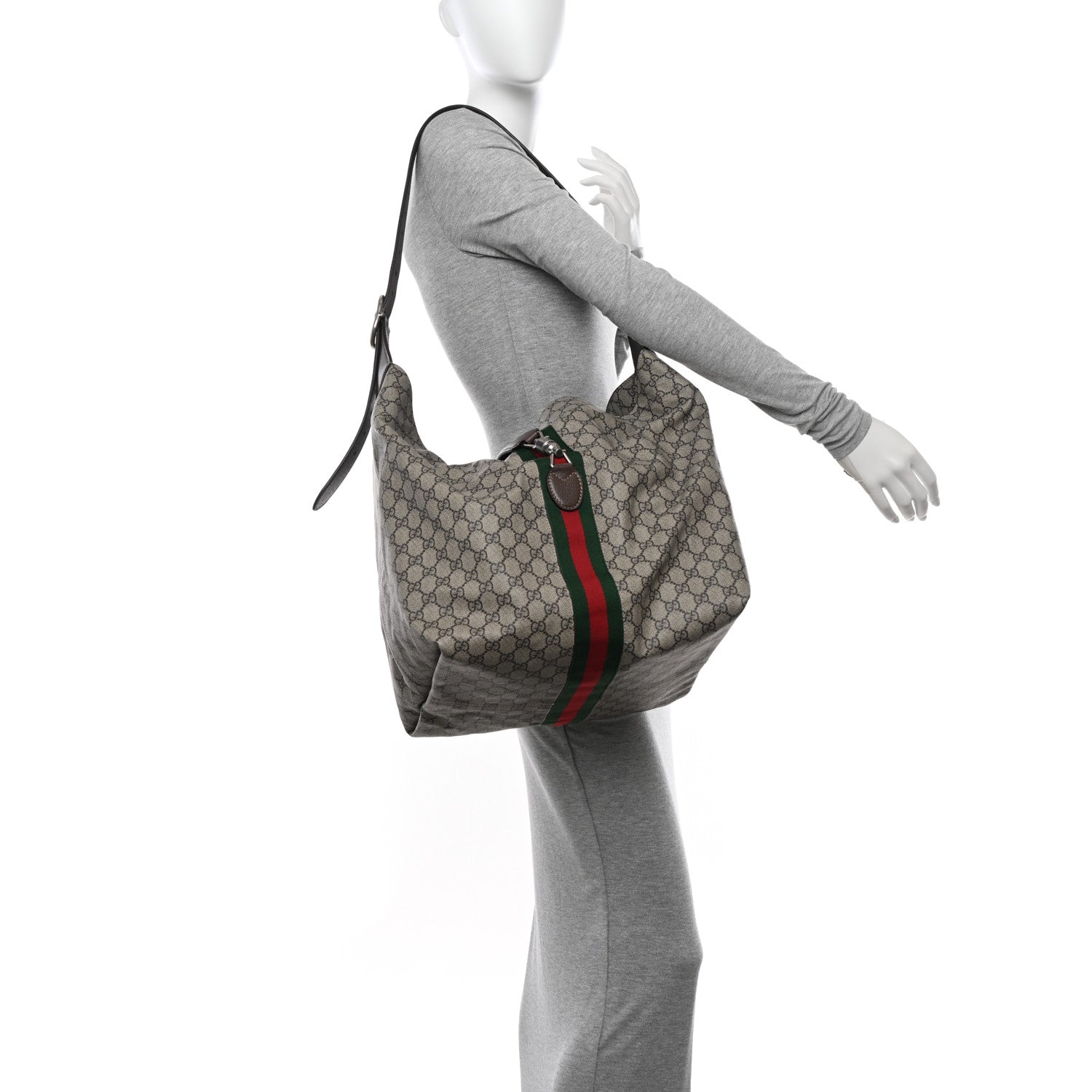 Gucci Tender GG Supreme Monogram Textured Dollar Calfskin Web Medium Jackie 1961 Crossbody Bag Beige Ebony New Acero 3 of 11