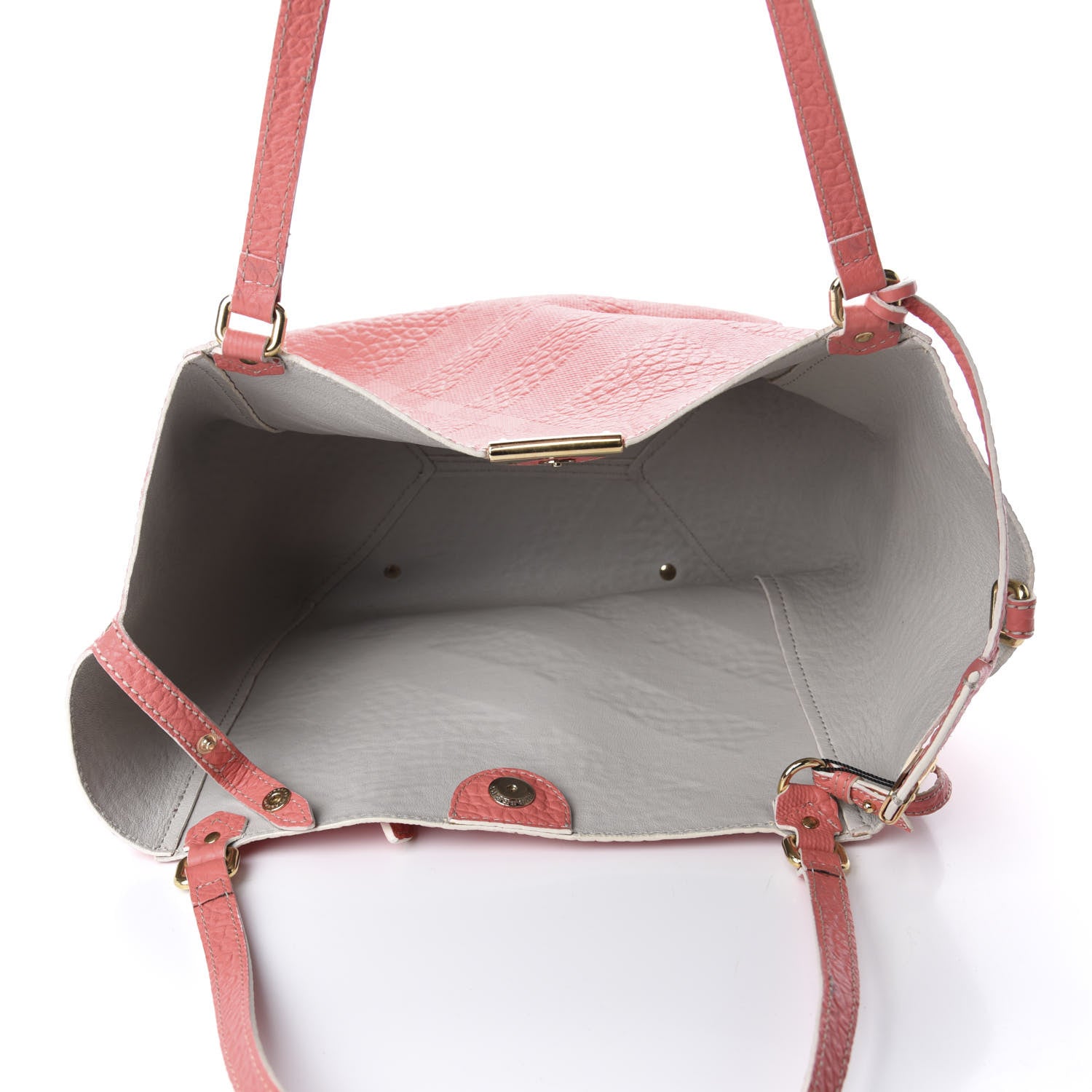 Burberry Signature Grain Calfskin Check Embossed Small Canterbury Tote Rose Pink 5 of 10