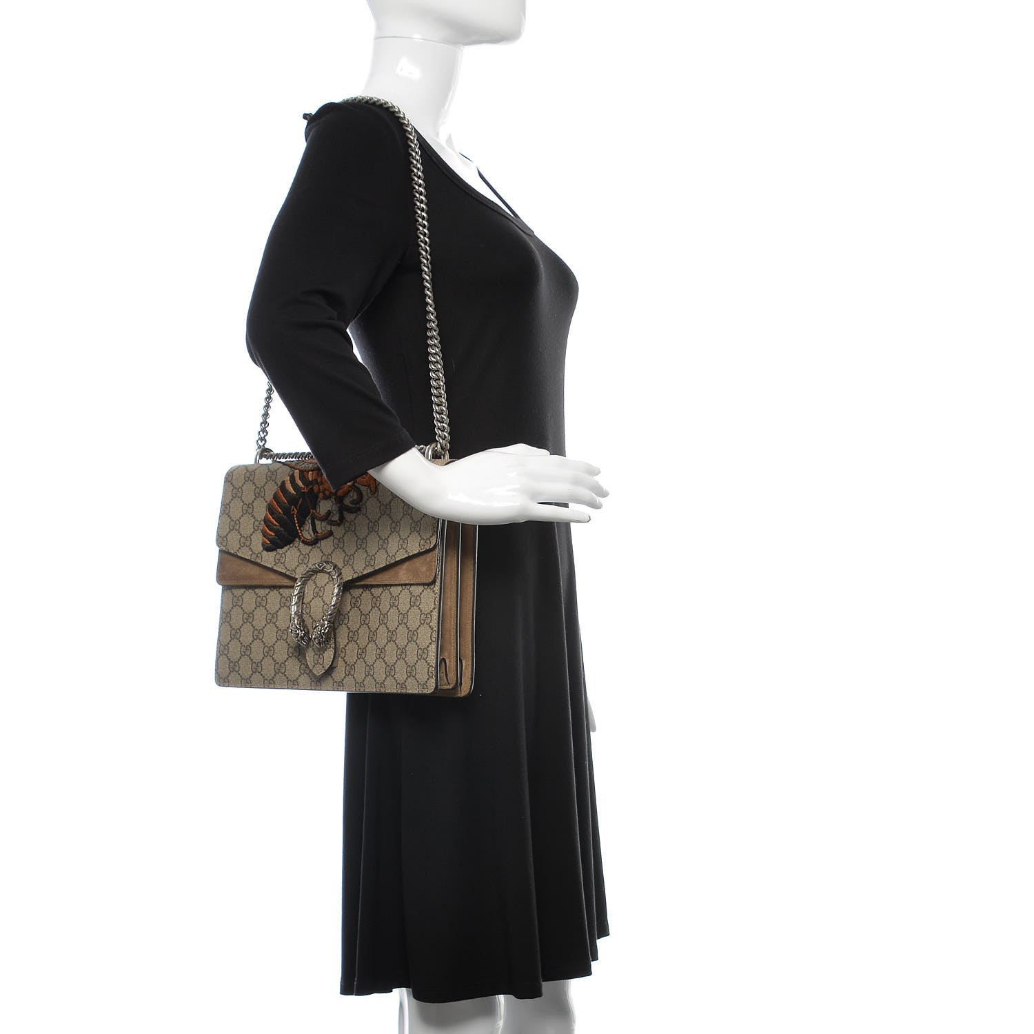 Gucci GG Supreme Monogram Bee Embroidered Medium Dionysus Shoulder Bag Taupe 2 of 12
