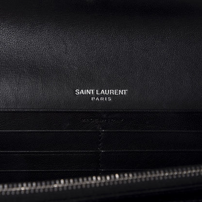 Saint Laurent Calfskin Crocodile Embossed Monogram Flap Wallet Black 8 of 10