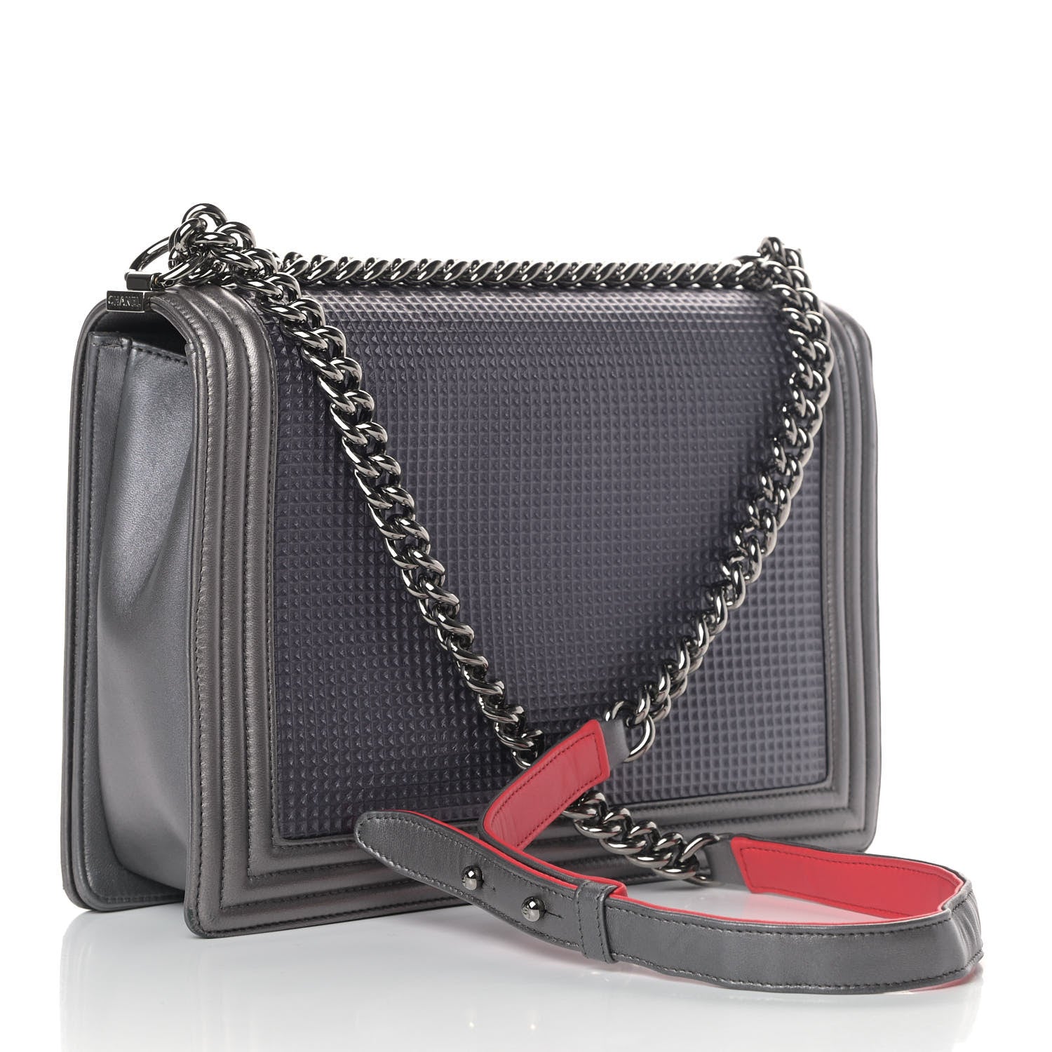 Chanel Lambskin Embossed New Medium Boy Cube Flap Grey 2 of 8