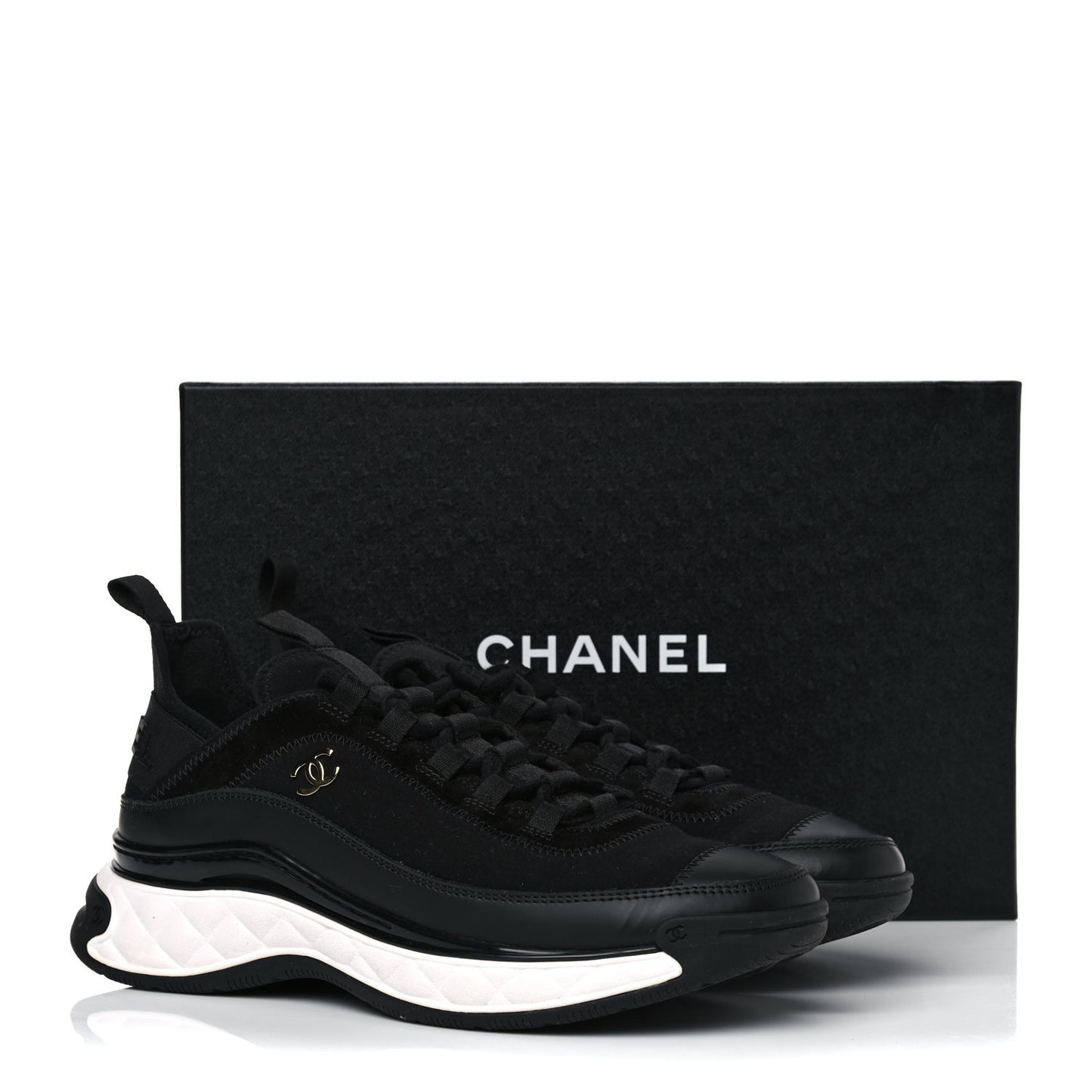 Velvet Calfskin Mixed Fibers CC Sneakers 39.5 Black