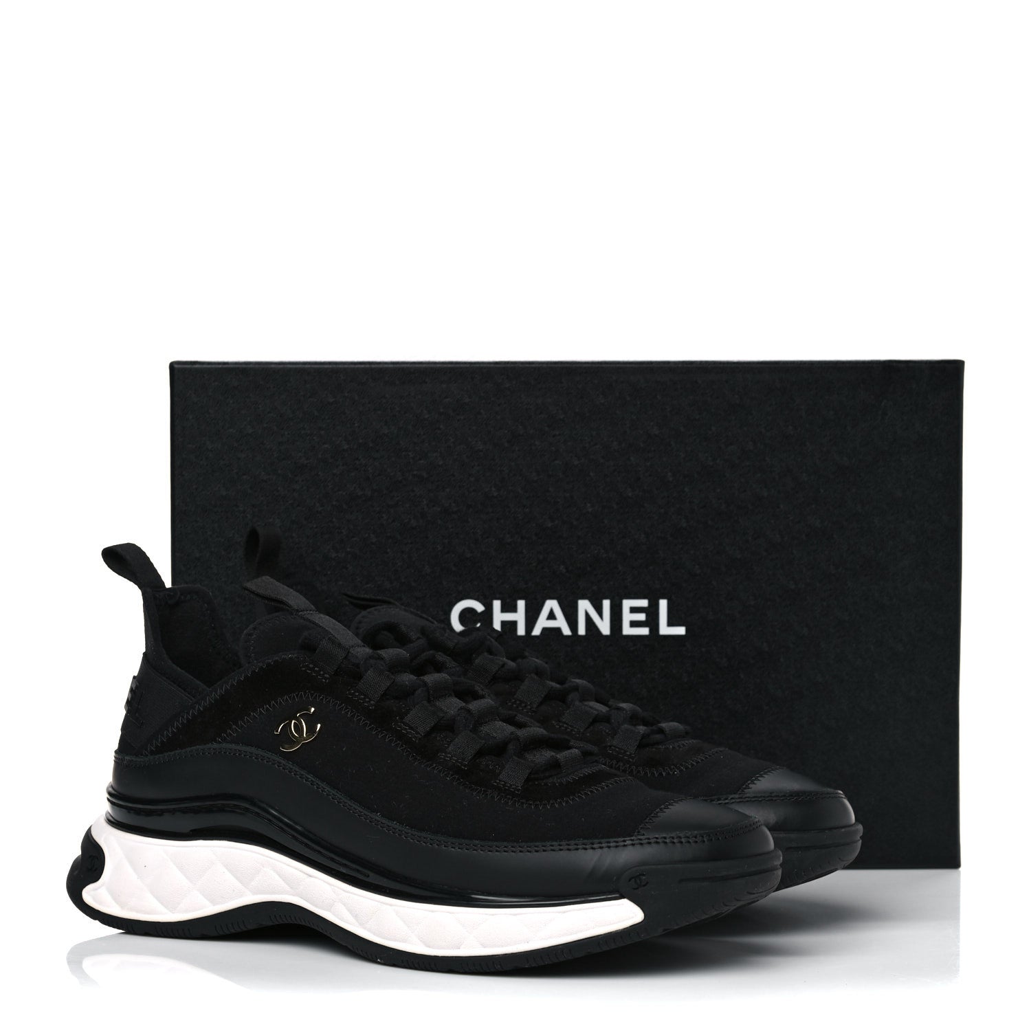 Chanel Velvet Calfskin Mixed Fibers CC Sneakers 39.5 Black 13 of 13