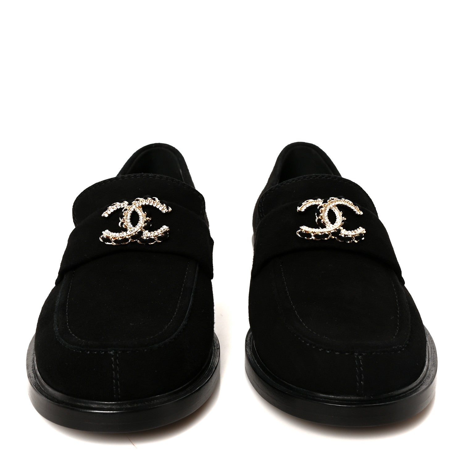 Chanel Suede Kidskin Crystal CC Loafers 38 Black 3 of 11