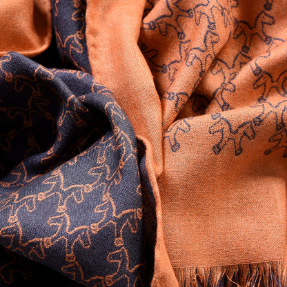 Hermes Cashmere Silk Whispering Horses Echarpe Muffler Orange Gris 4 of 5
