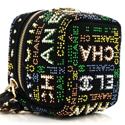 Chanel Tweed Pearl Studded Vanity Wrist Case With Chain Black Multicolor 10 of 11