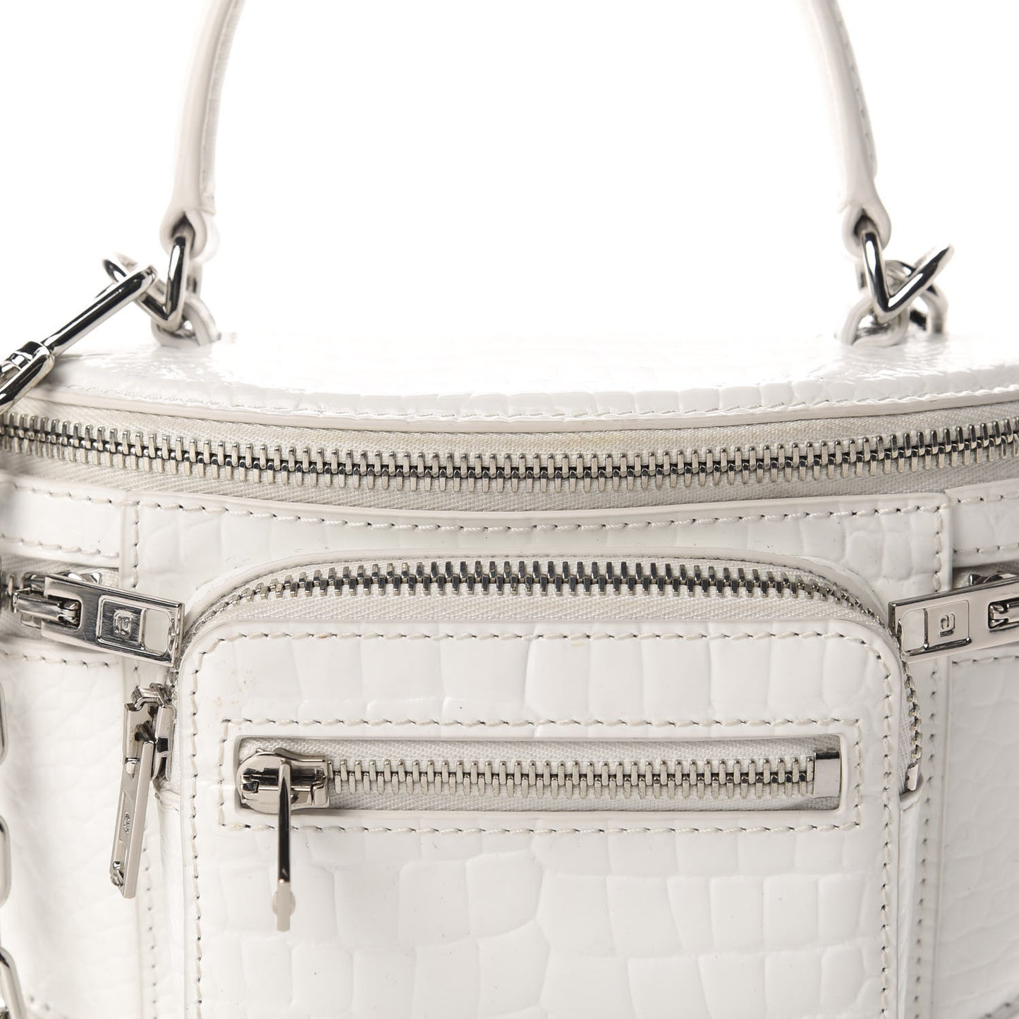 Crocodile Embossed Patent Mini Top Handle Attica Belt Bag White