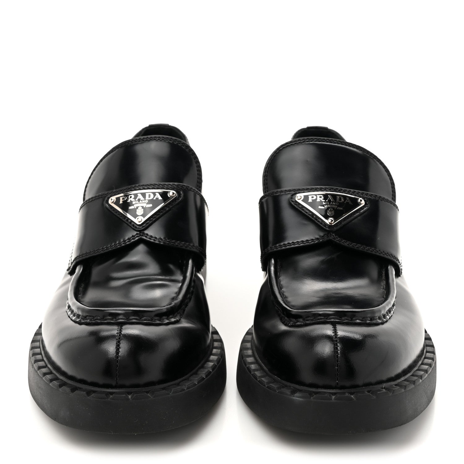 Prada Spazzolato Metal Triangle Logo 50mm Loafers 38 Black 3 of 13