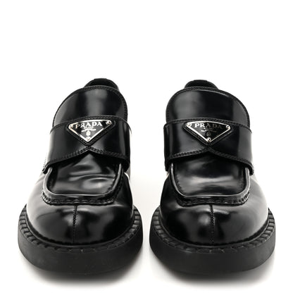 Prada Spazzolato Metal Triangle Logo 50mm Loafers 38 Black 3 of 13