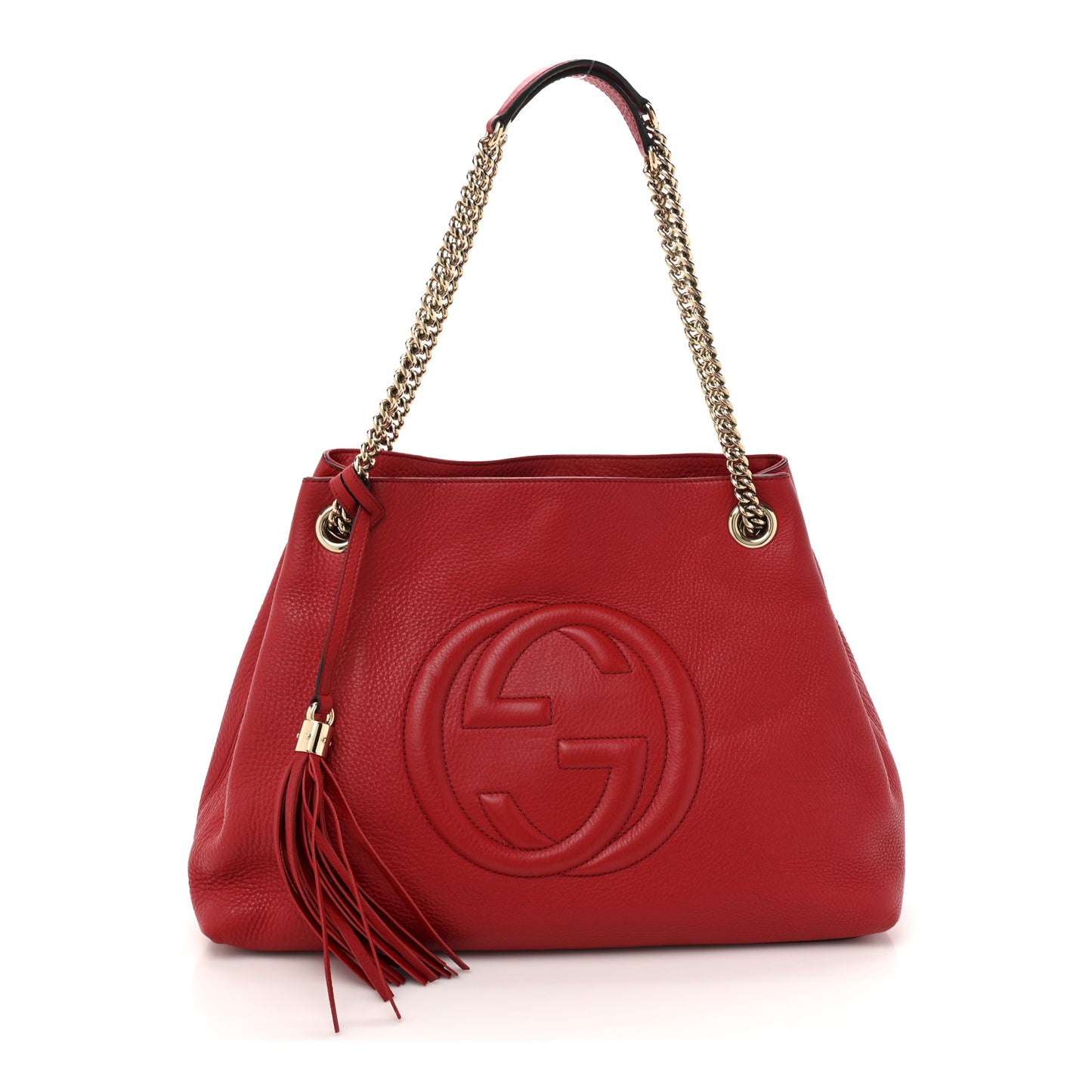 Pebbled Calfskin Medium Soho Chain Shoulder Bag Tabasco Red