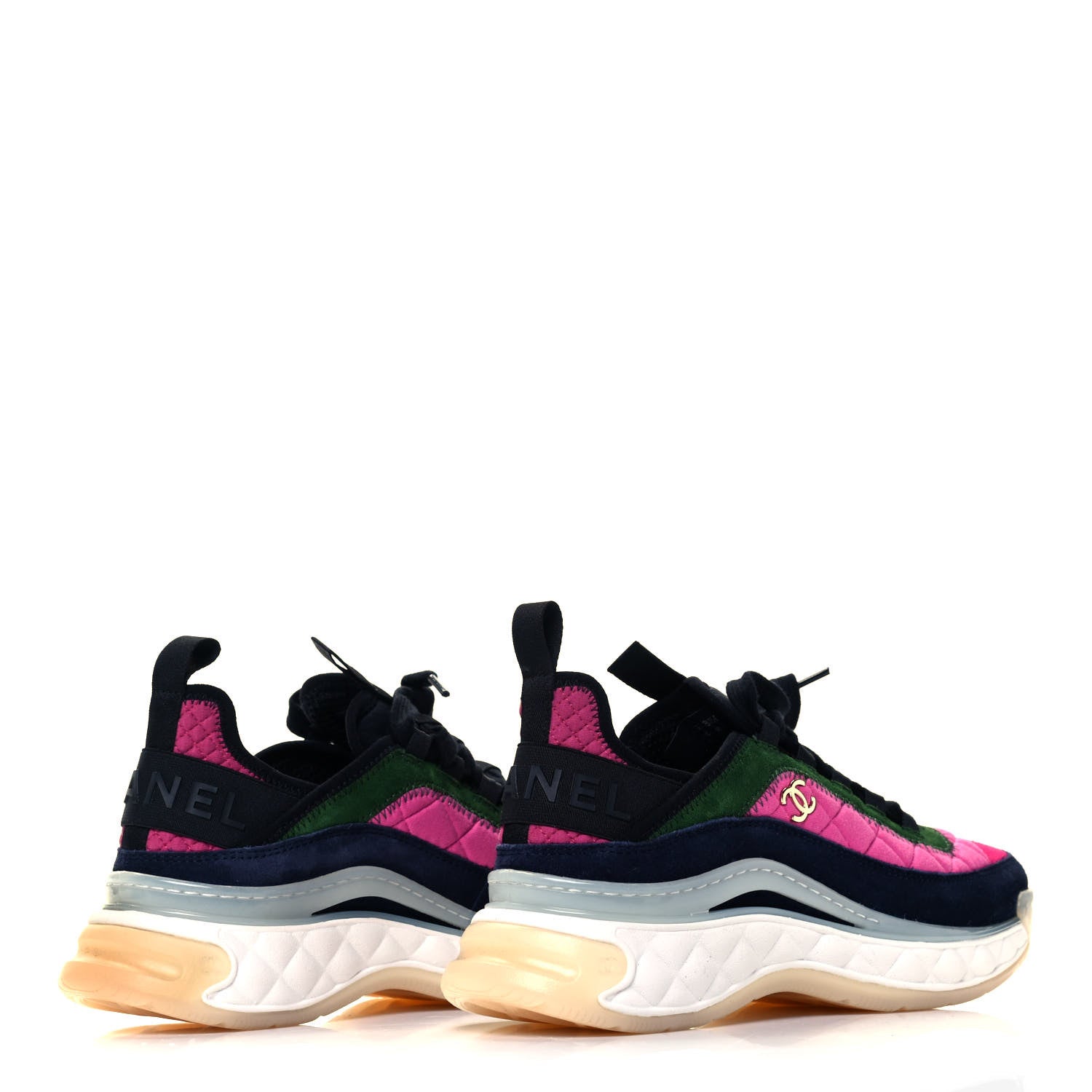 Chanel Velvet Calfskin Mixed Fibers CC Sneakers 38 Dark Pink Green 4 of 7