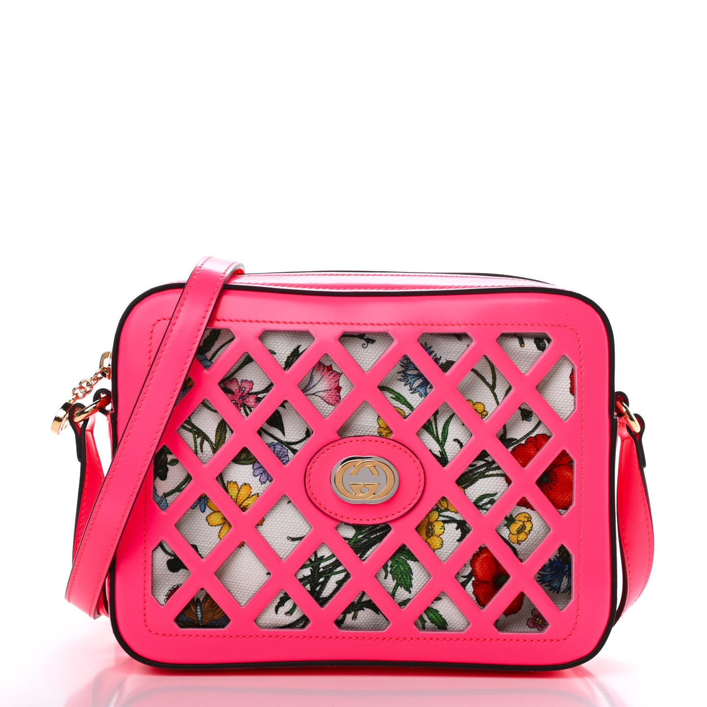 Canvas Calfskin Flora Infinity Cutout Shoulder Bag Fuchsia