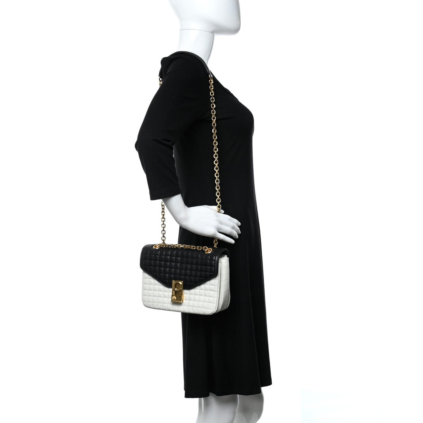 Calfskin Quilted Medium C Bag Black White