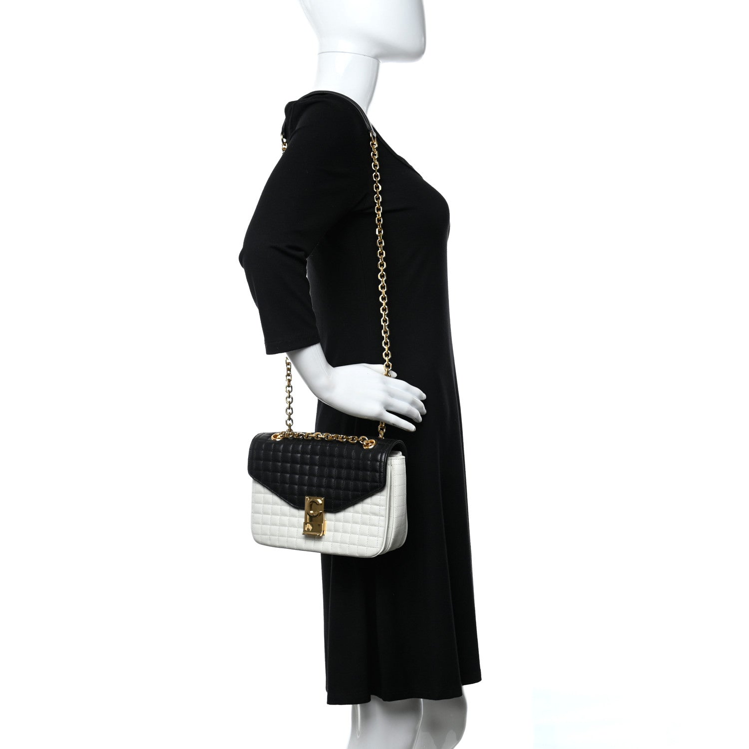 Celine Calfskin Quilted Medium C Bag Black White 2 of 12