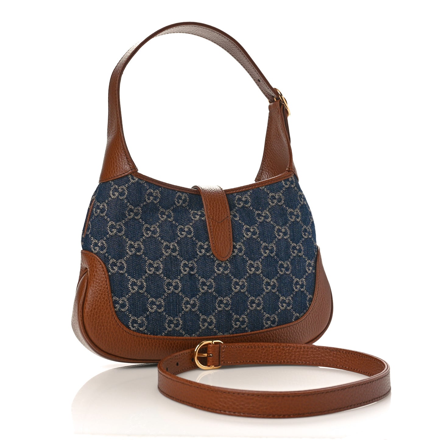 New Denim GG Monogram Calfskin Small Jackie 1961 Hobo Blue Tea Cuir