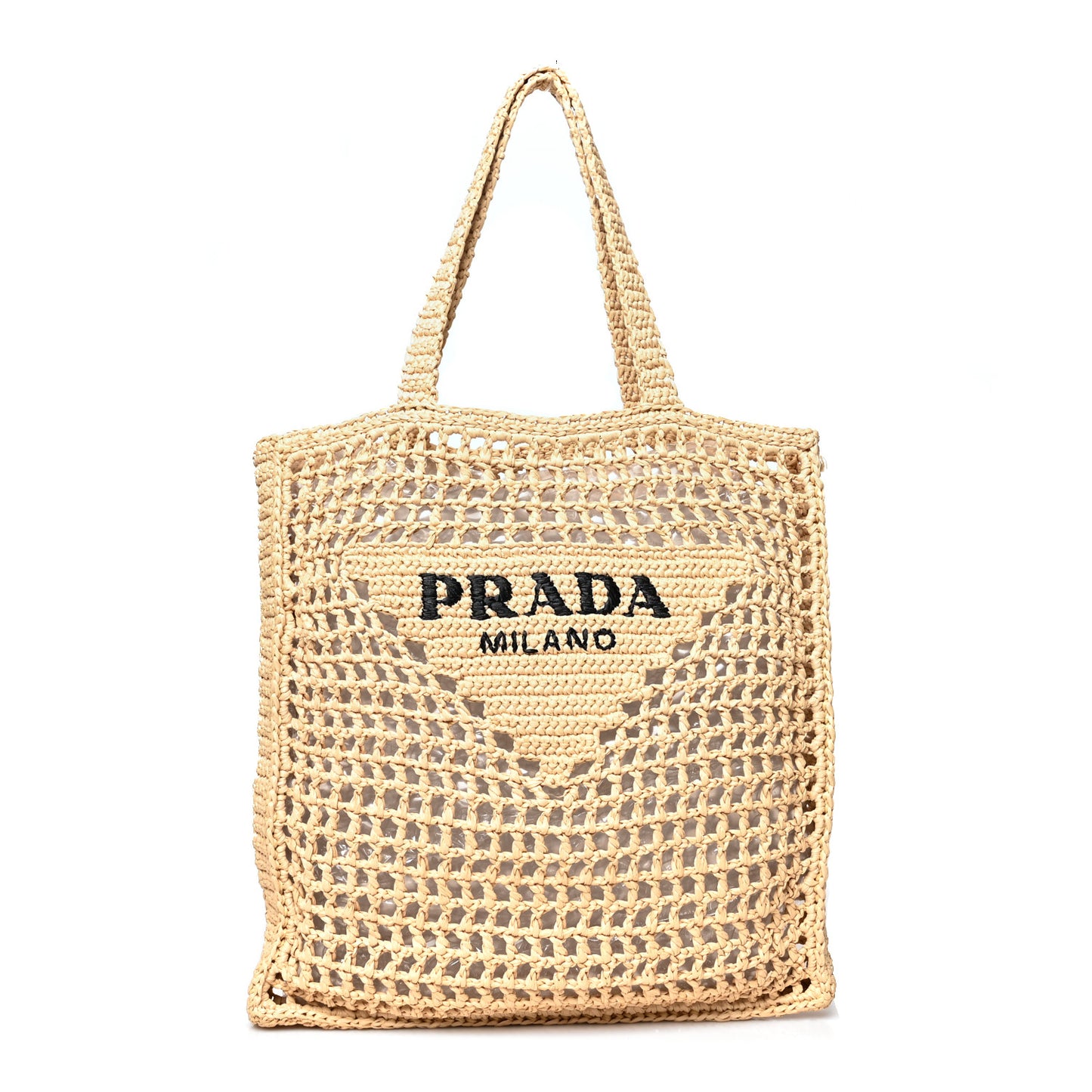 Yarn Raffia Effect Crochet Logo Embroidered Tote Bag Naturale