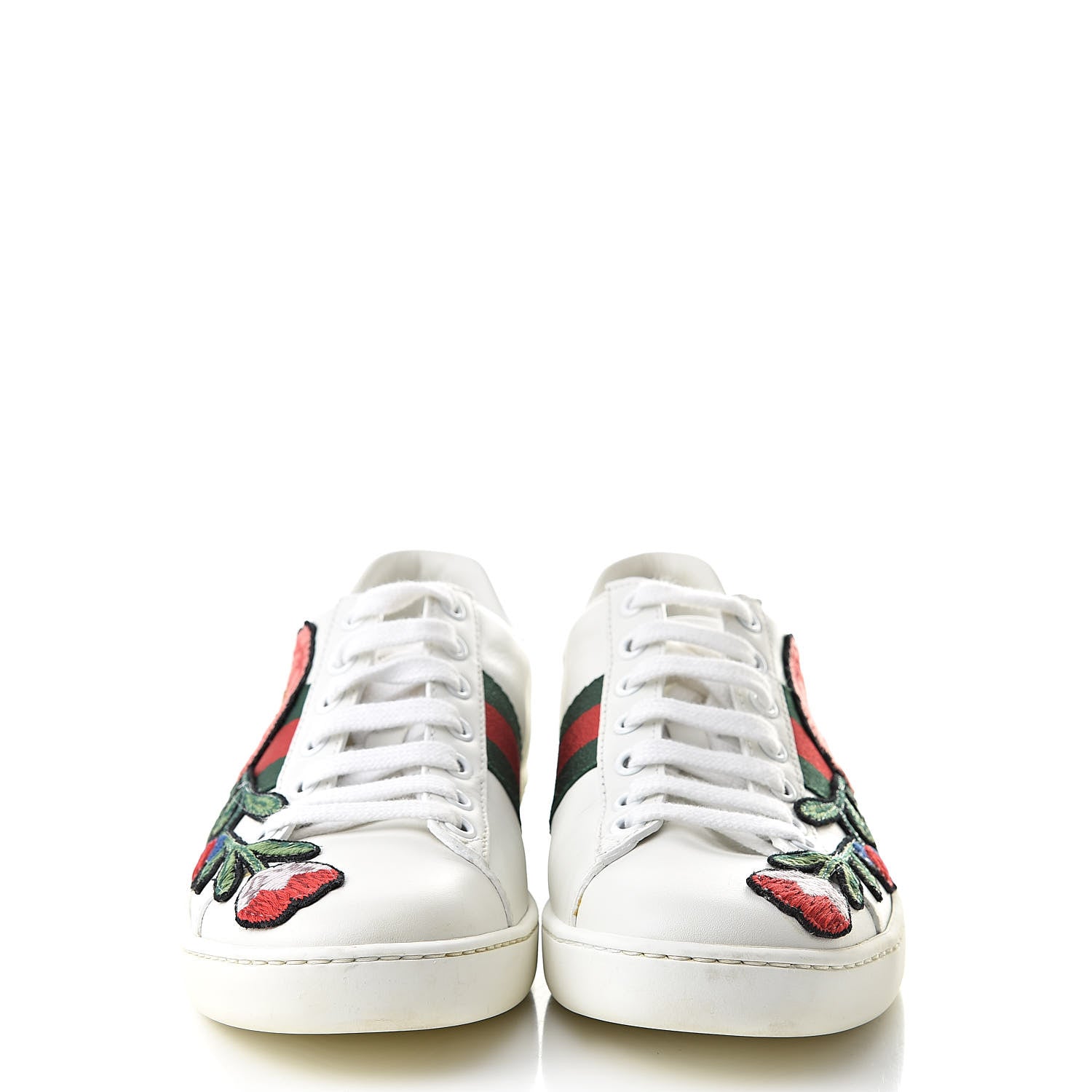 Gucci Calfskin Web Floral Embroidered Womens Ace Sneakers 35.5 White 2 of 11