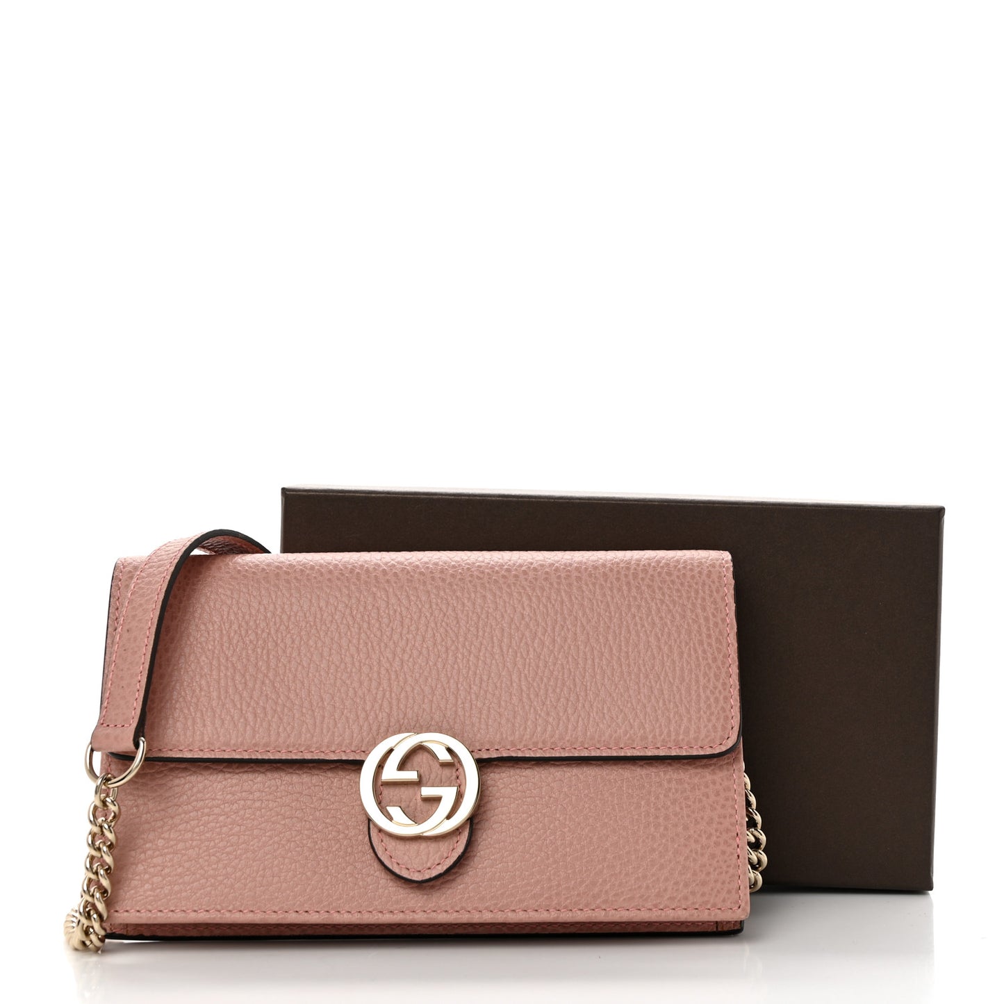 Dollar Calfskin Interlocking G Chain Wallet Soft Pink