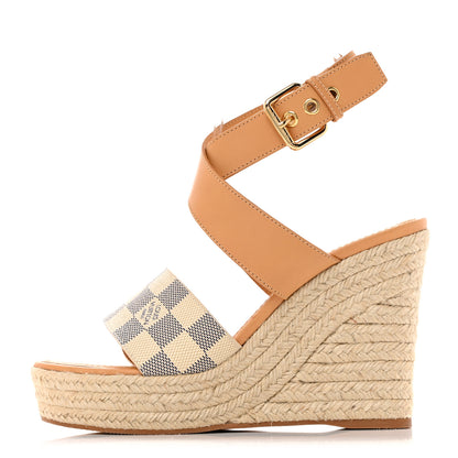 Louis Vuitton Damier Azur Starboard Wedges 40 Tan 1 of 8