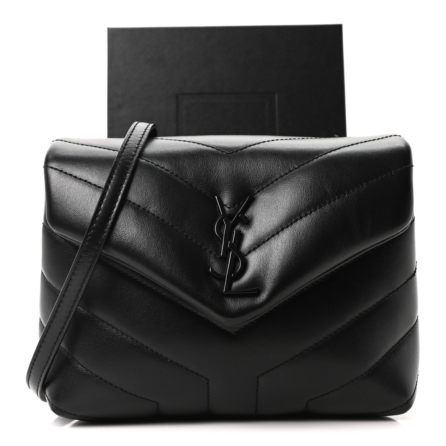 Calfskin Y Quilted Monogram Monochrome Toy Loulou Crossbody Bag Black