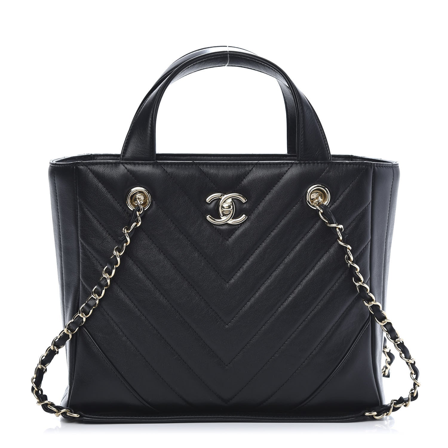 Chanel Calfskin Chevron Quilted Small Statement Shopping Tote Black 1 of 10