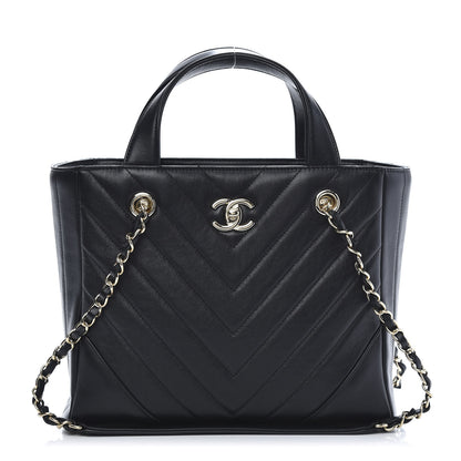 Chanel Calfskin Chevron Quilted Small Statement Shopping Tote Black 1 of 10