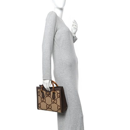Gucci Monogram Jumbo GG Textured Dollar Calfskin Small Diana Tote Bag Camel Ebony New Acero 2 of 9