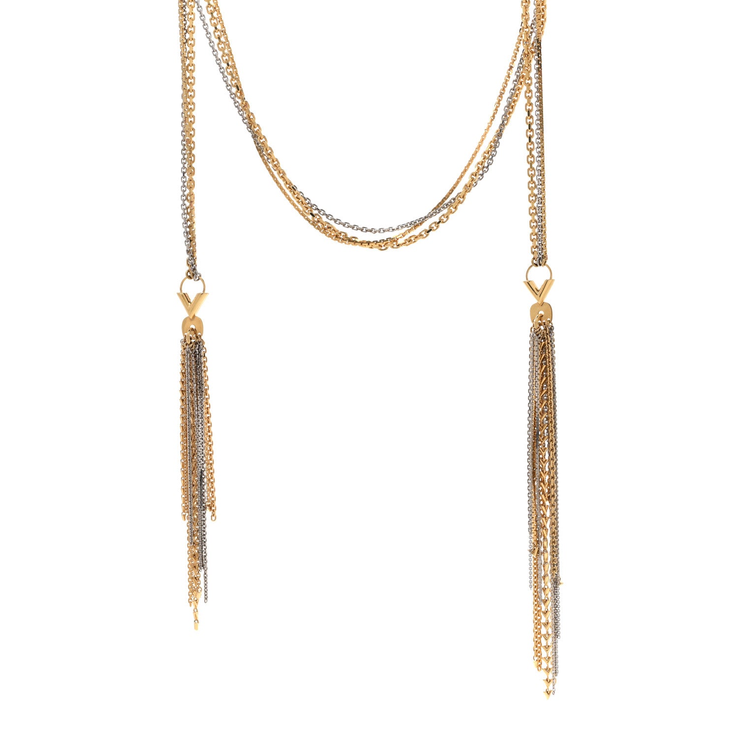 Louis Vuitton Metal Long Fringe Necklace Gold 1 of 7