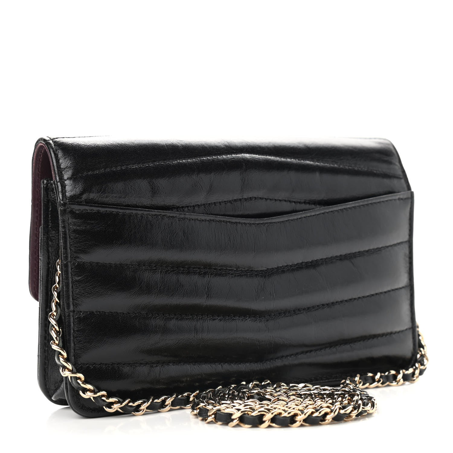 Chanel Lambskin Chevron Quilted Wallet On Chain WOC Black 3 of 11