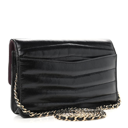 Chanel Lambskin Chevron Quilted Wallet On Chain WOC Black 3 of 11