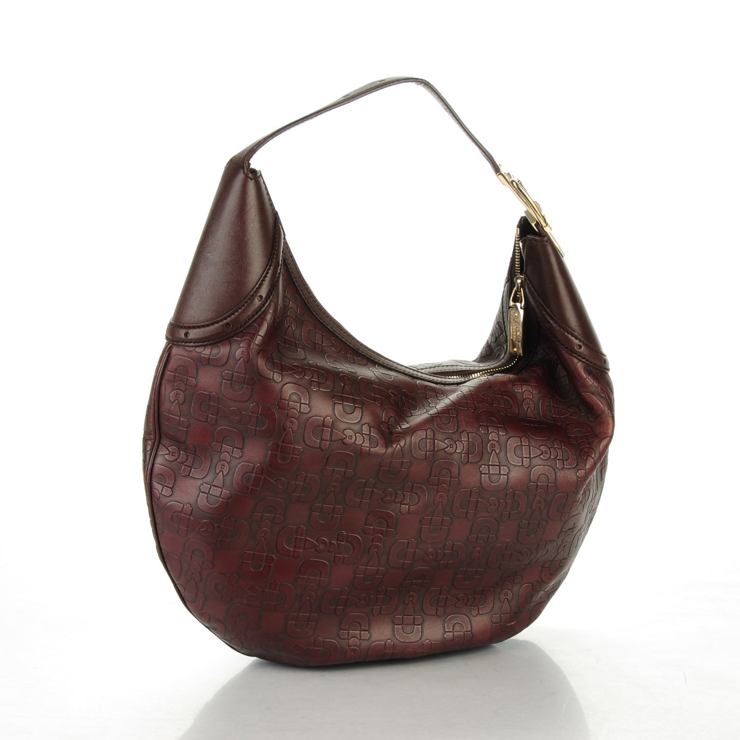 Calfskin Horsebit Embossed Glam Hobo Burgundy
