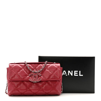 Chanel Calfskin Quilted Double Stitch Hamptons Clutch with Chain Red Red 14 of 14