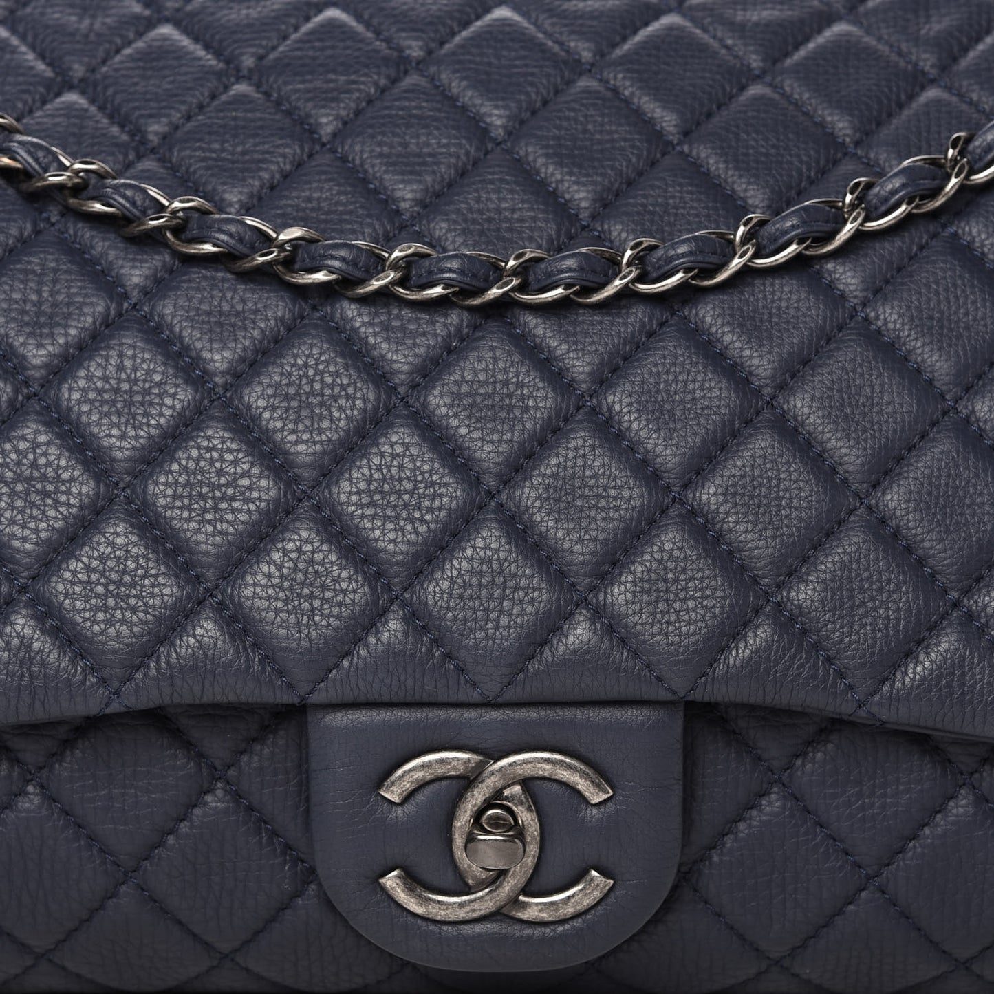 Calfskin Quilted XXL Travel Flap Bag Navy